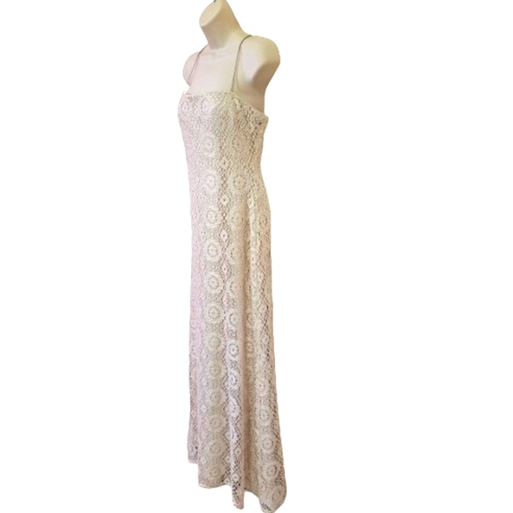 JS Collections Cream w/Gold Fleck Sparkle Sleeveless Crochet Maxi Dress,Size 8 - Picture 3 of 16